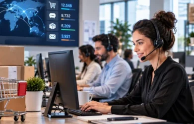 Ecommerce customer support team managing BFCM holiday order overflow in a modern contact center