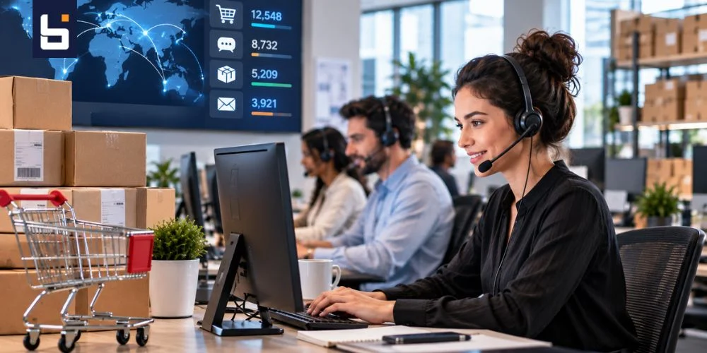 Ecommerce customer support team managing BFCM holiday order overflow in a modern contact center