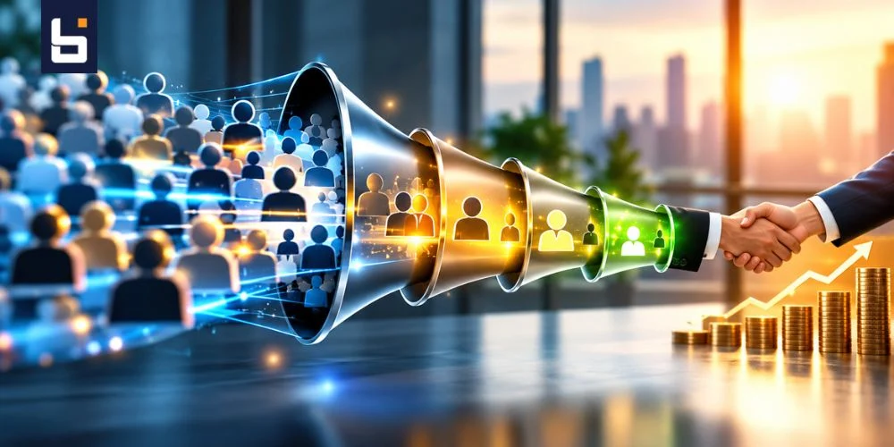 Lead qualification funnel showing prospects progressing toward qualified leads and revenue