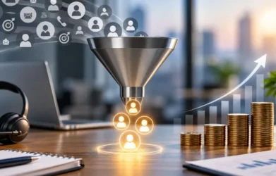 Lead qualification outsourcing pricing and cost analysis with qualified leads flowing through a sales funnel