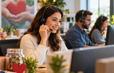 Nonprofit contact center team supporting donor inquiries during year-end fundraising campaigns
