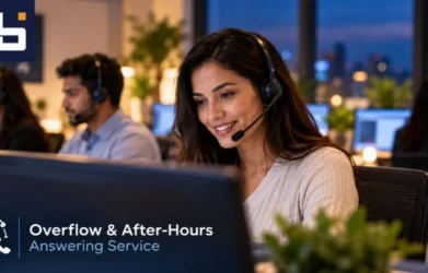 Business professional reviewing answering service pricing models and after-hours call center costs.