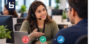 Customer service agent assisting a customer, illustrating how contact centers can drive sales while maintaining customer satisfaction.
